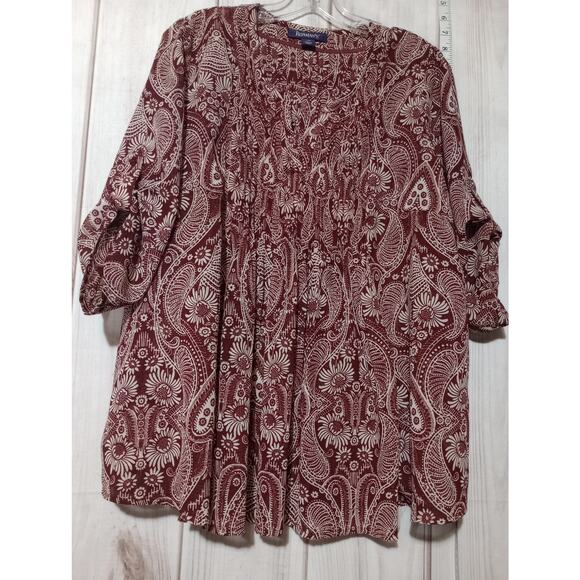 Roaman's Blouse Womens 14W Paisley Floral Chiffon Tunic Semi Sheer‎ Boho Top - Picture 1 of 8